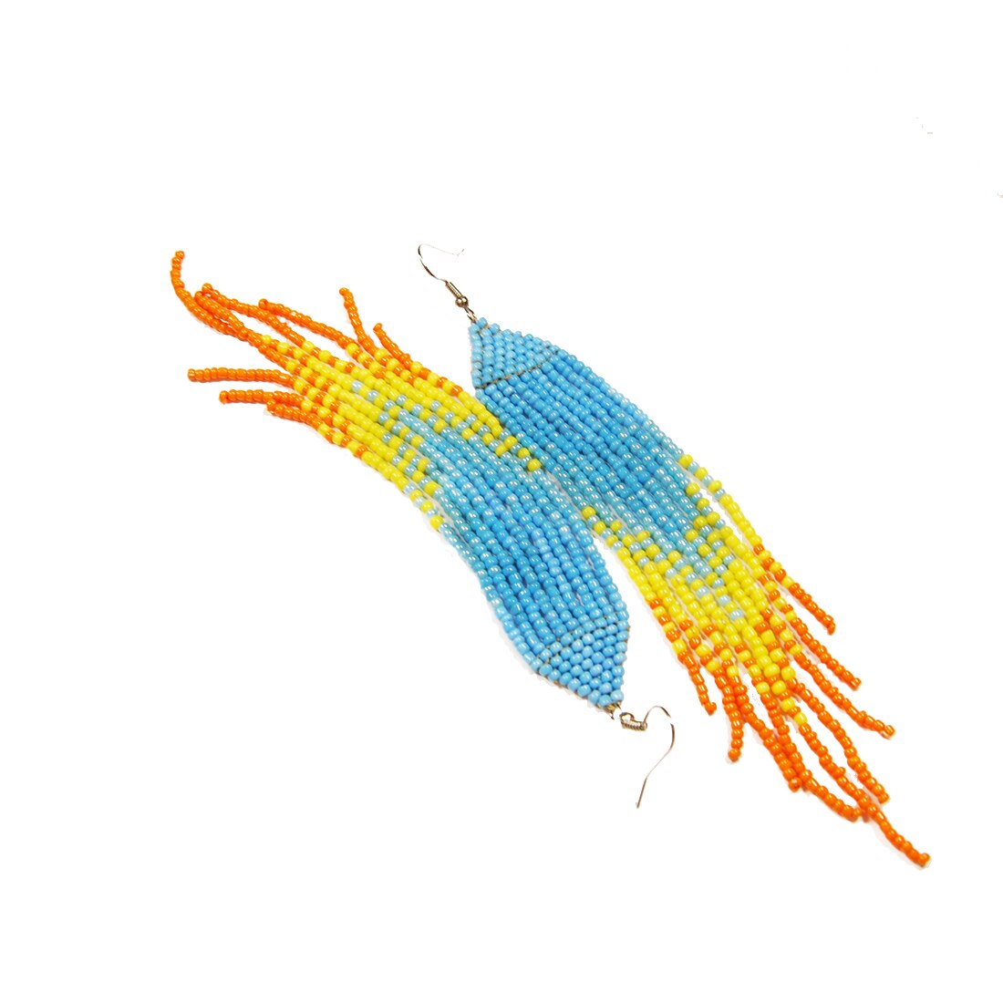 Cercei lungi toamna colorata, albastru portocaliu galben, handmade CatE