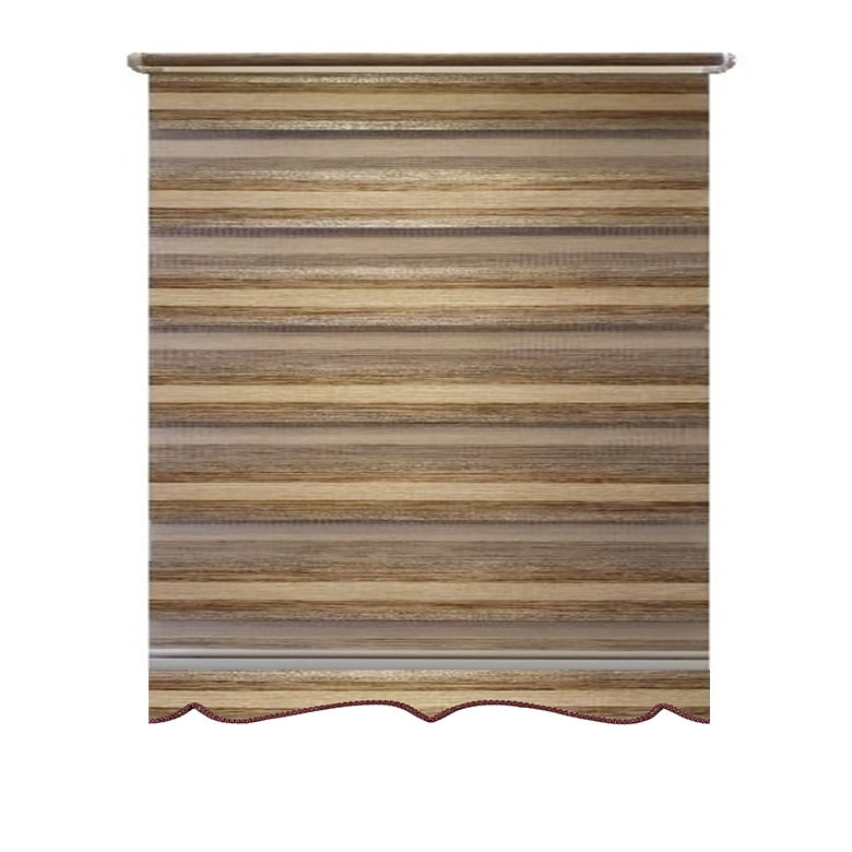 Jaluzea tip Rulou textil Maxi cu Terminatie Decorativa,Rolete Zebra Day & Night Luxury,Exclusive New Collection,Model cu insertie de sclipici ,120x160cm,RV03,culoare maro inchis crem ,accesorii albe