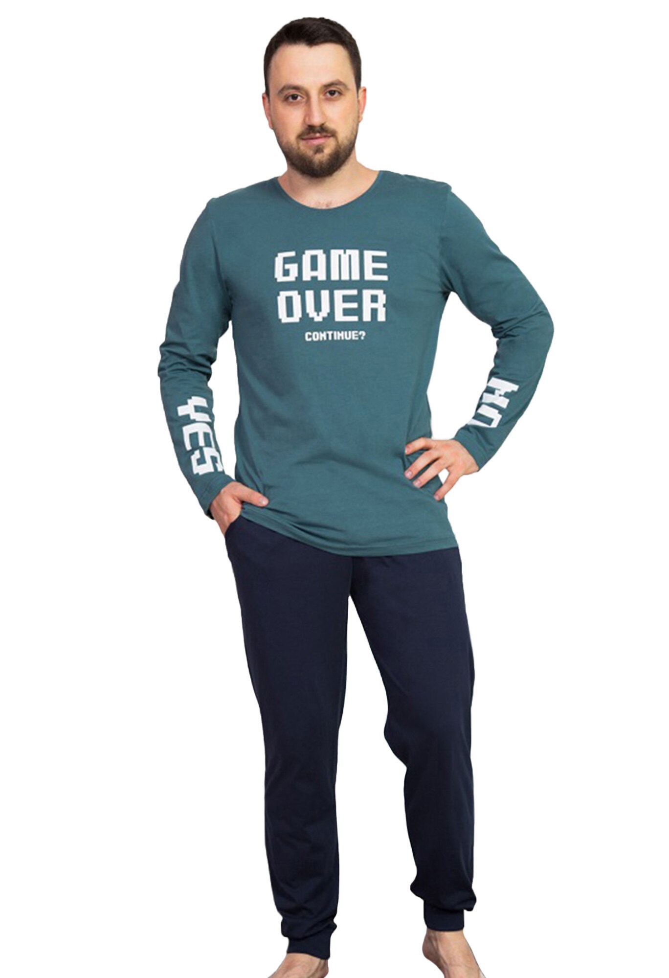 Pijama barbati Gazzaz by Vienetta, model Game Over, verde/bleumarin