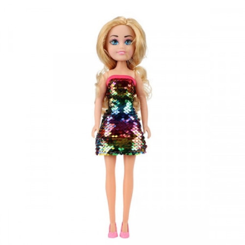 Papusa Toi-Toys in Rochita cu Paiete Reversibile,Blonda ,33 cm
