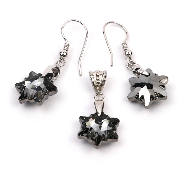 Set din argint 925 placat cu rodiu si cristale edelweiss, silver night