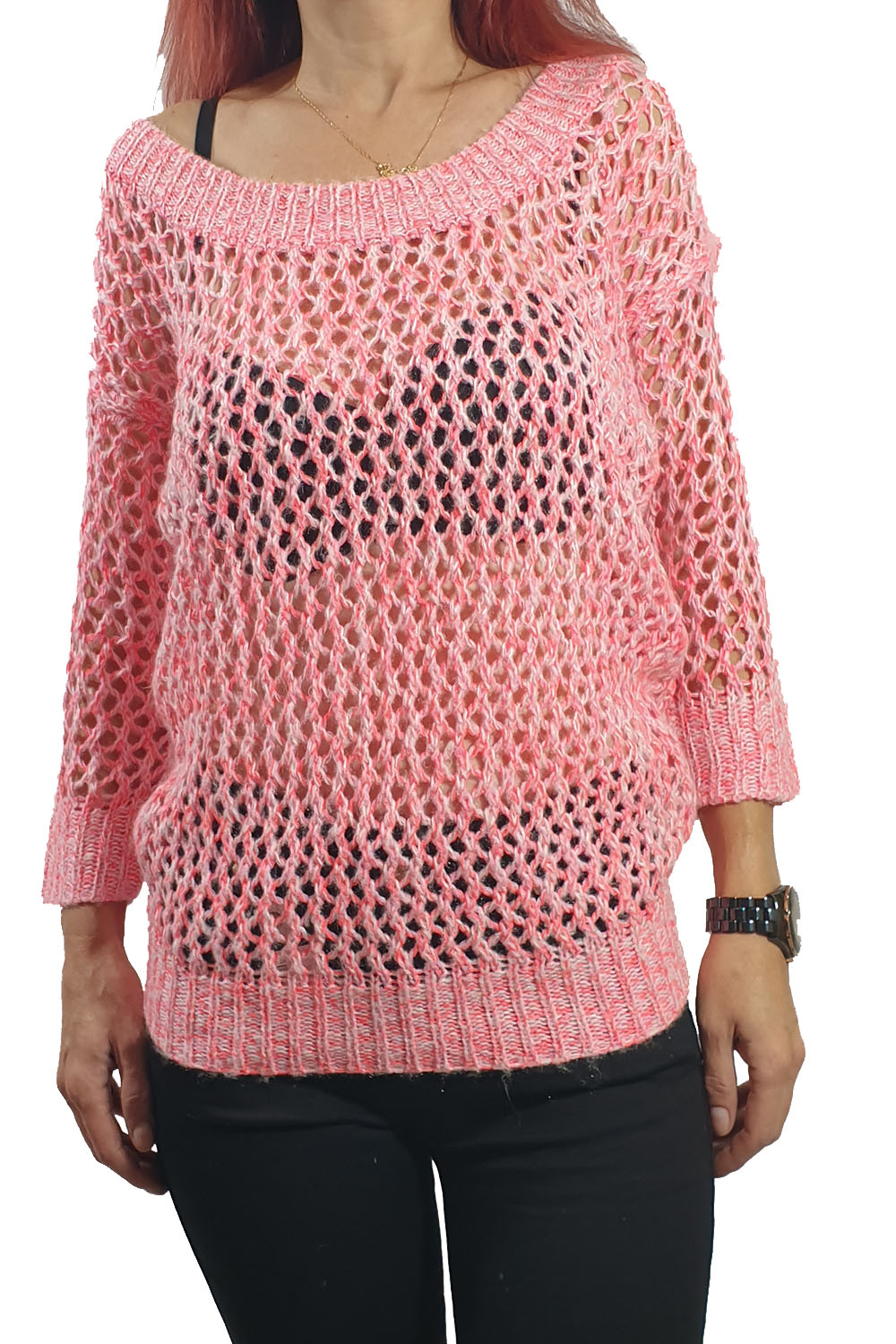 Pulover dama Tally Weijl, tricotat,, Alb/Roz