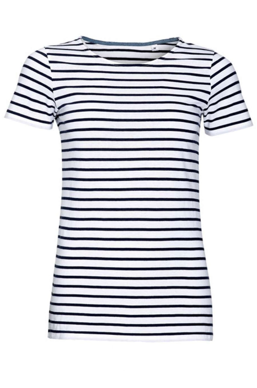 Tricou femei, bumbac, Sol's Miles, Alb/Bleumarin