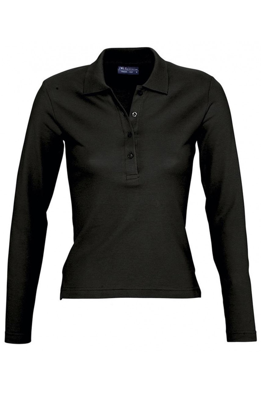 Tricou polo cu maneca lunga femei, bumbac, Sol's Podium, Negru