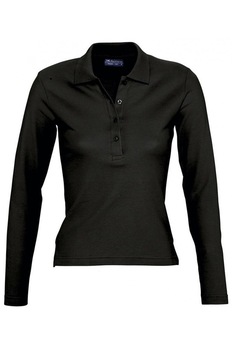Tricou polo cu maneca lunga femei, bumbac, Sol's Podium, Negru Tricou polo cu maneca lunga femei, bumbac, Sol's Podium, Negru