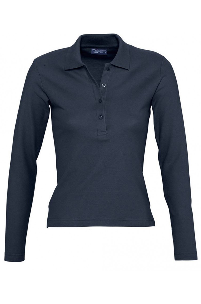 Tricou polo cu maneca lunga femei, bumbac, Sol's Podium, Bleumarin