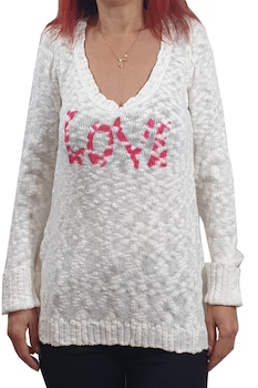 Pulover dama Tally Weijl, alb cu imprimeu text, S Pulover dama Tally Weijl, alb cu imprimeu text, S