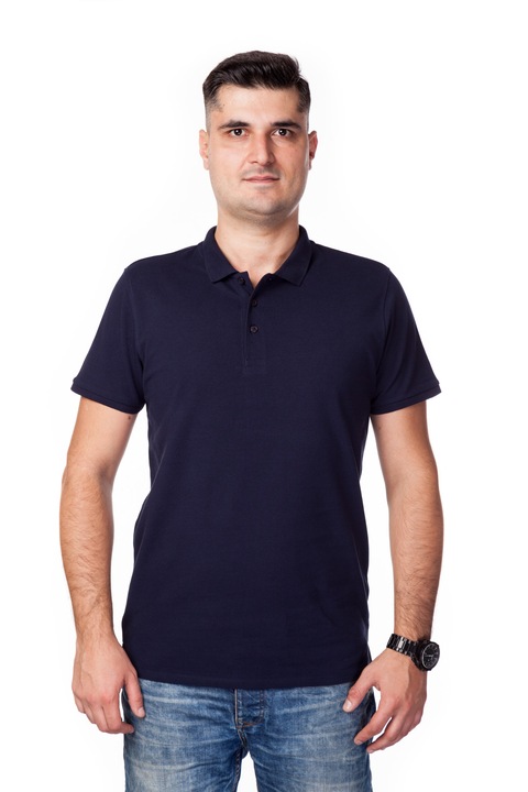 Tricou polo Pique simplu, bumbac organic - 98754, Bleumarin