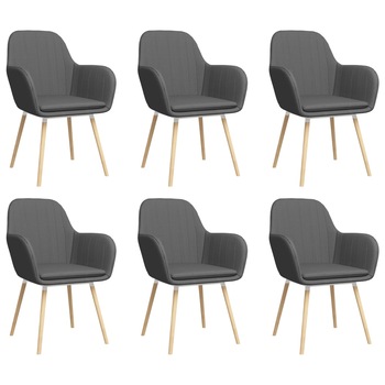 Set 6 scaune de bucatarie cu brate, vidaXL, Tesatura, 56 x 59 x 85cm, Gri inchis