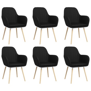 Set 6 scaune de bucatarie cu brate, vidaXL, Tesatura, 56 x 59 x 85cm, Negru