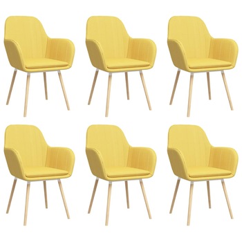 Set 6 scaune de bucatarie cu brate, vidaXL, Tesatura, 56 x 59 x 85cm, Galben