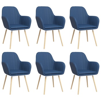 Set 6 scaune de bucatarie cu brate, vidaXL, Tesatura, 56 x 59 x 85cm, Albastru