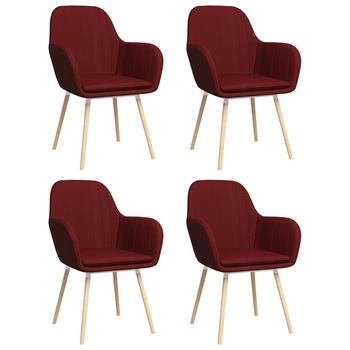 Set 4 scaune de bucatarie cu brate, vidaXL, Tesatura, 56 x 59 x 85cm, Rosu vin