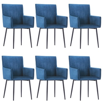 Set de 6 scaune de bucatarie tapitate, vidaXL, Tesatura, 52 x 59,5 x 93cm, Albastru