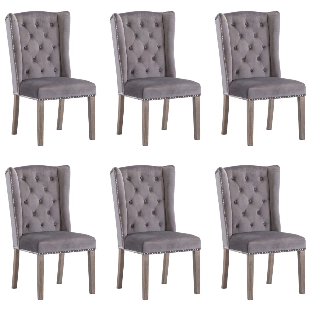 courage Persistent Imitation Set de 6 scaune tapitate de bucatarie, vidaXL, Catifea, 55 x 69 x 108,5cm,  Gri - eMAG.ro