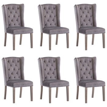 Set de 6 scaune tapitate de bucatarie, vidaXL, Catifea, 55 x 69 x 108,5cm, Gri Set de 6 scaune tapitate de bucatarie, vidaXL, Catifea, 55 x 69 x 108,5cm, Gri