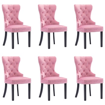 Set de 6 scaune tapitate de bucatarie, vidaXL, Tesatura, 51 x 59 x 98,5cm Roz Set de 6 scaune tapitate de bucatarie, vidaXL, Tesatura, 51 x 59 x 98,5cm Roz