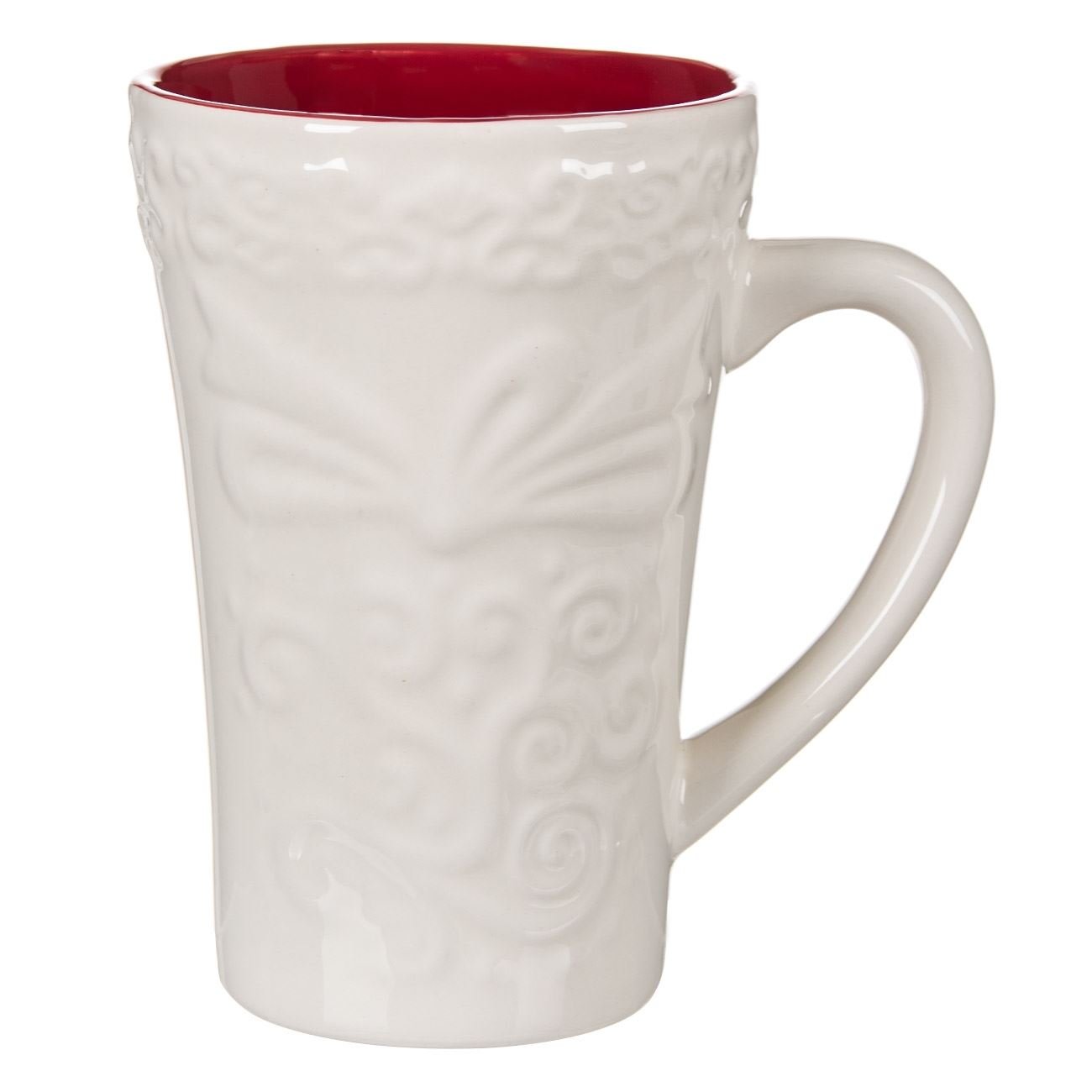 Cana Ceramica, model in Relief de Craciun, 450 ml, Alb/Rosu