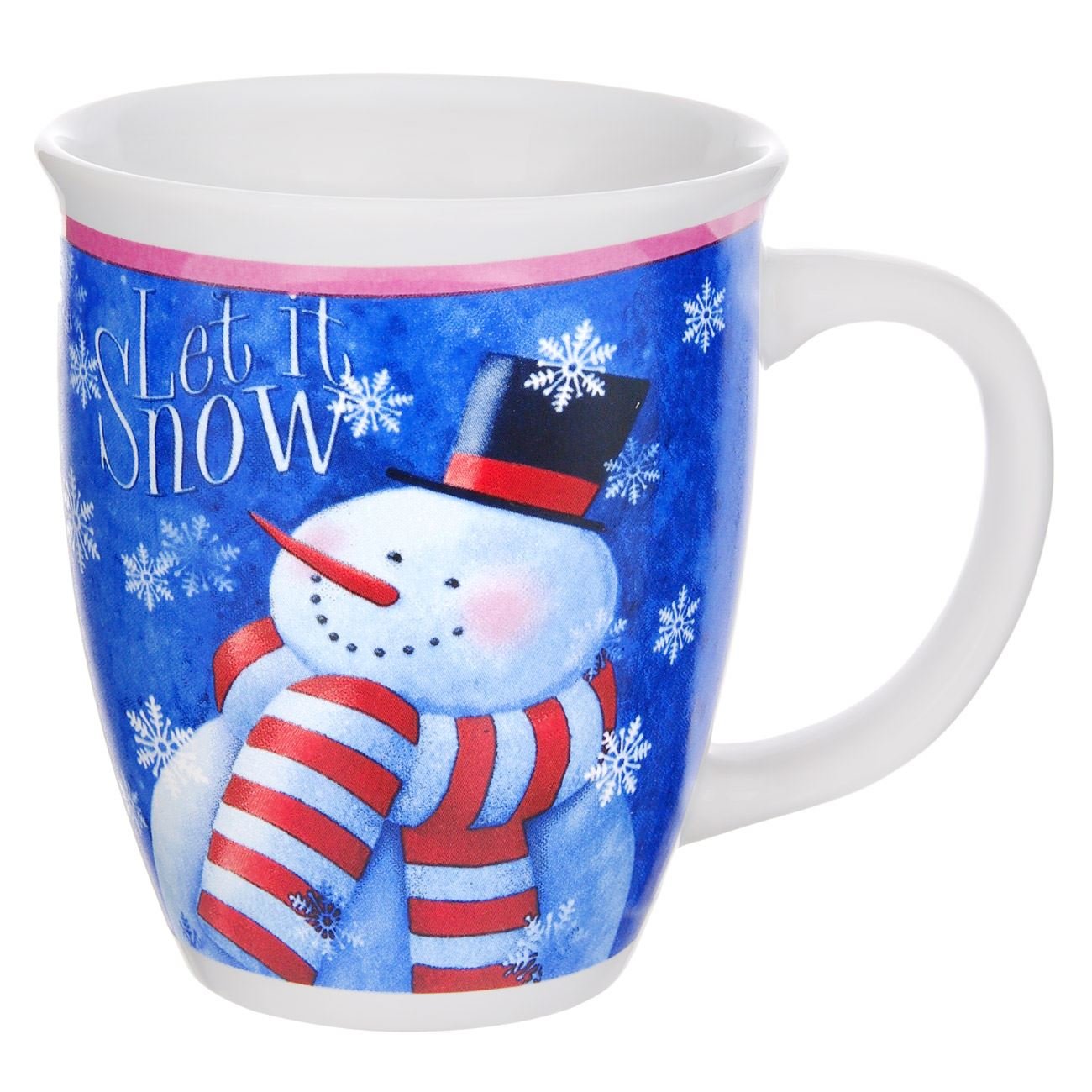 Cana Ceramica, model cu Om de Zapada si Mesaj de Craciun, 390 ml, Alb/Albastru