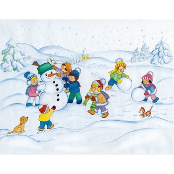 Sticker pentru geam cu motive iarna - copii la zapada, 42 x 30 cm Sticker pentru geam cu motive iarna - copii la zapada, 42 x 30 cm