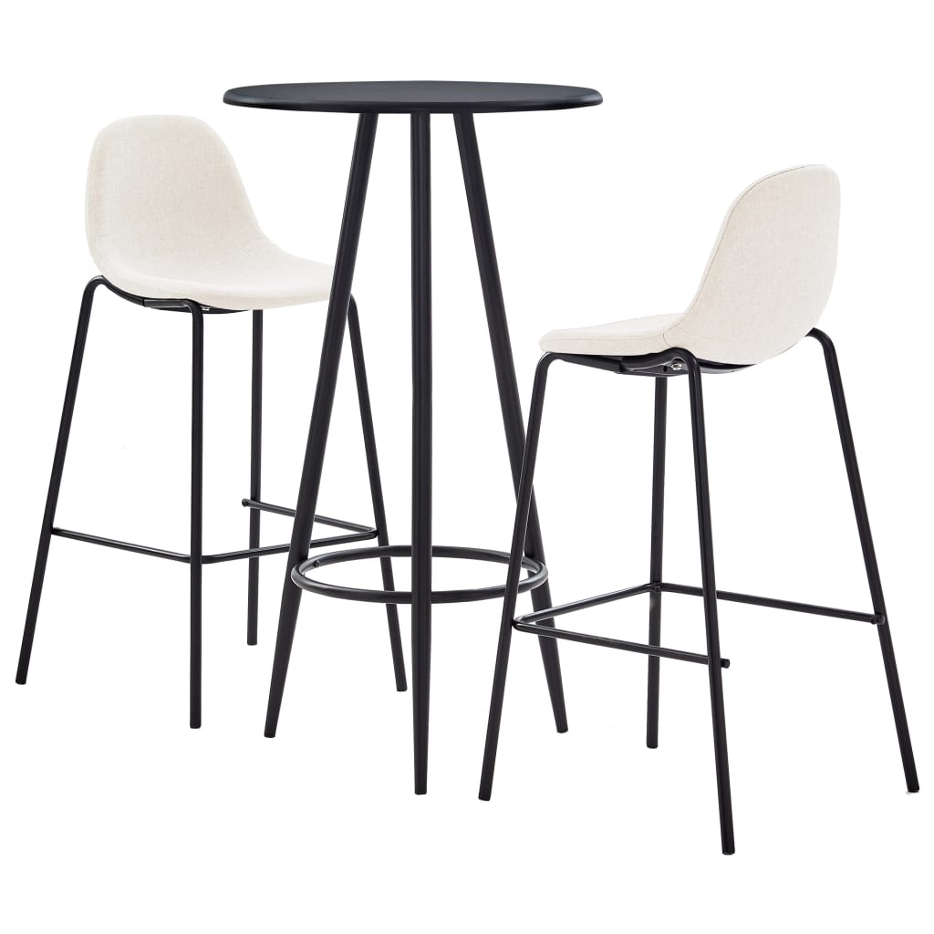 Set mobilier de bar masa cu 2 scaune, vidaXL, Textil/Otel, 60 x 107.5 cm, Crem