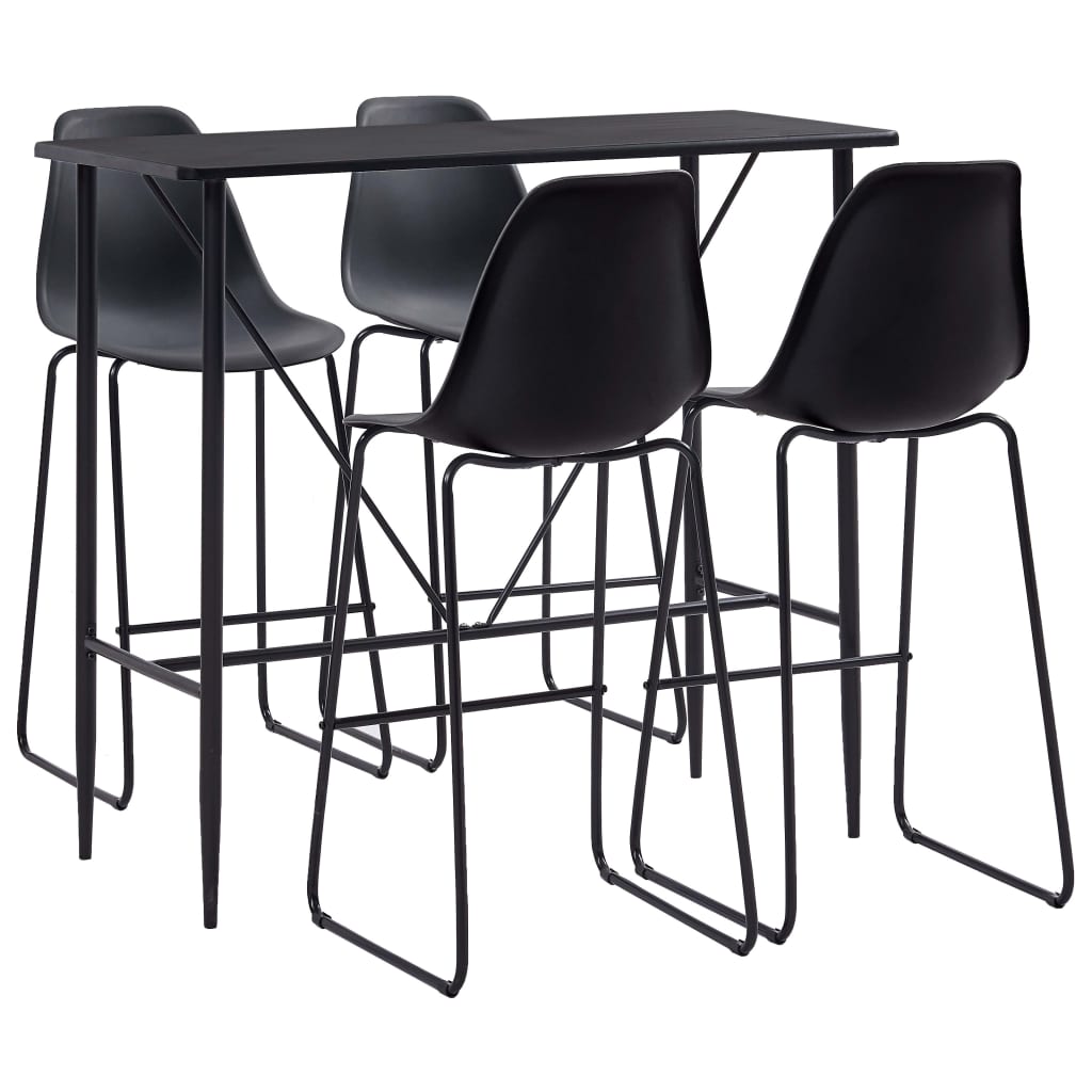 Set mobilier de bar masa cu 4 scaune, vidaXL, Plastic, 120 x 60 x 110 cm, Negru