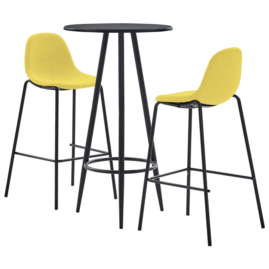 Set mobilier de bar masa cu 2 scaune, vidaXL, Textil/Otel, 60 x 107.5 cm, Galben