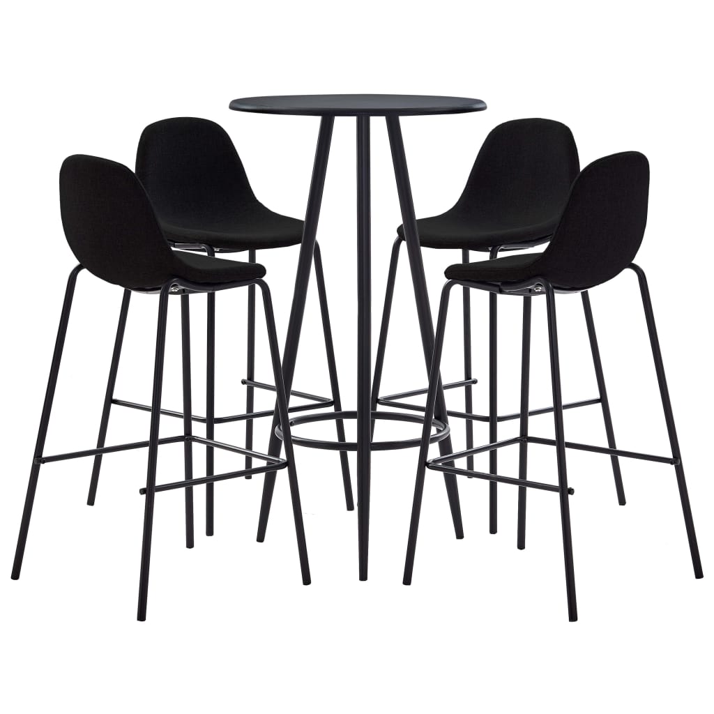 Set mobilier de bar masa cu 4 scaune, vidaXL, MDF/Textil, 60 x 107,5 cm, Negru