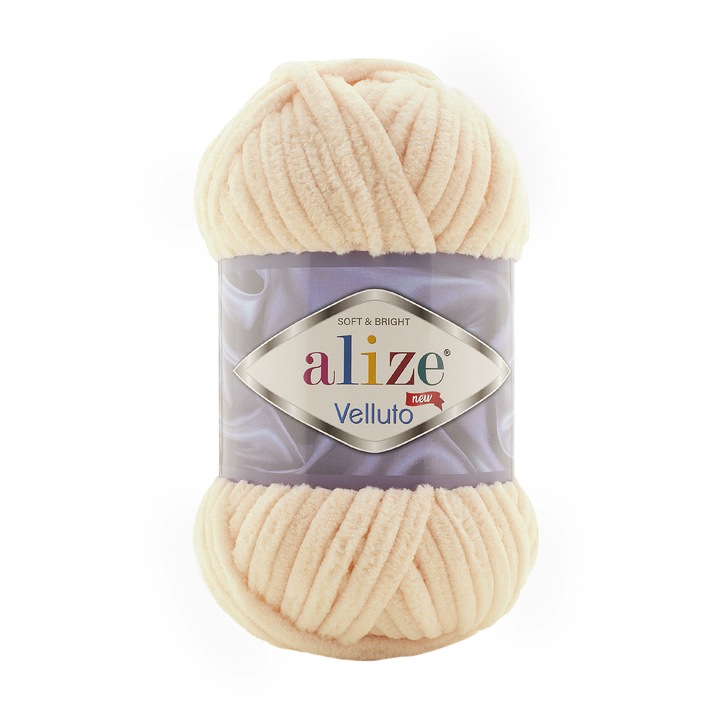 Fir Textil Alize Velluto 310, pentru crosetat si tricotat, acril, bej, 68 m