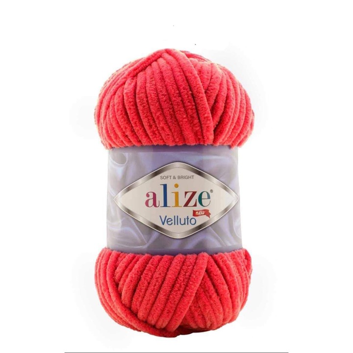 Fir Textil Alize Velluto 56, pentru crosetat si tricotat, acril, rosu, 68 m