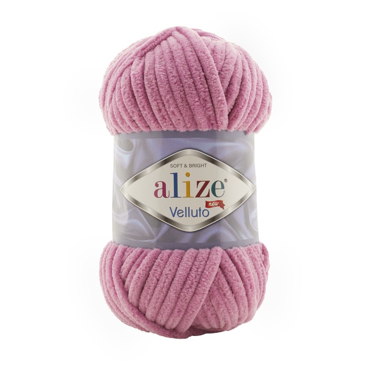 Fir Textil Alize Velluto 98, pentru crosetat si tricotat, acril, roz, 68 m