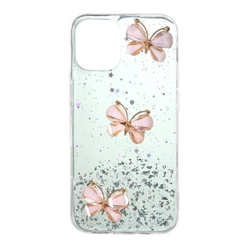 Husa silicon Apple iPhone 12 Mini model Epoxy Glitter Butterflies 5D, Silicon, TPU Viceversa Verde