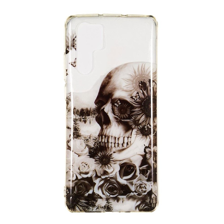 Husa Huawei P30 Pro model Skull Roses, Silicon, Antisoc, Viceversa Alb/Negru