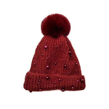 Caciula cu aplicatii perle, Tia Accesorii, rosie Caciula cu aplicatii perle, Tia Accesorii, rosie