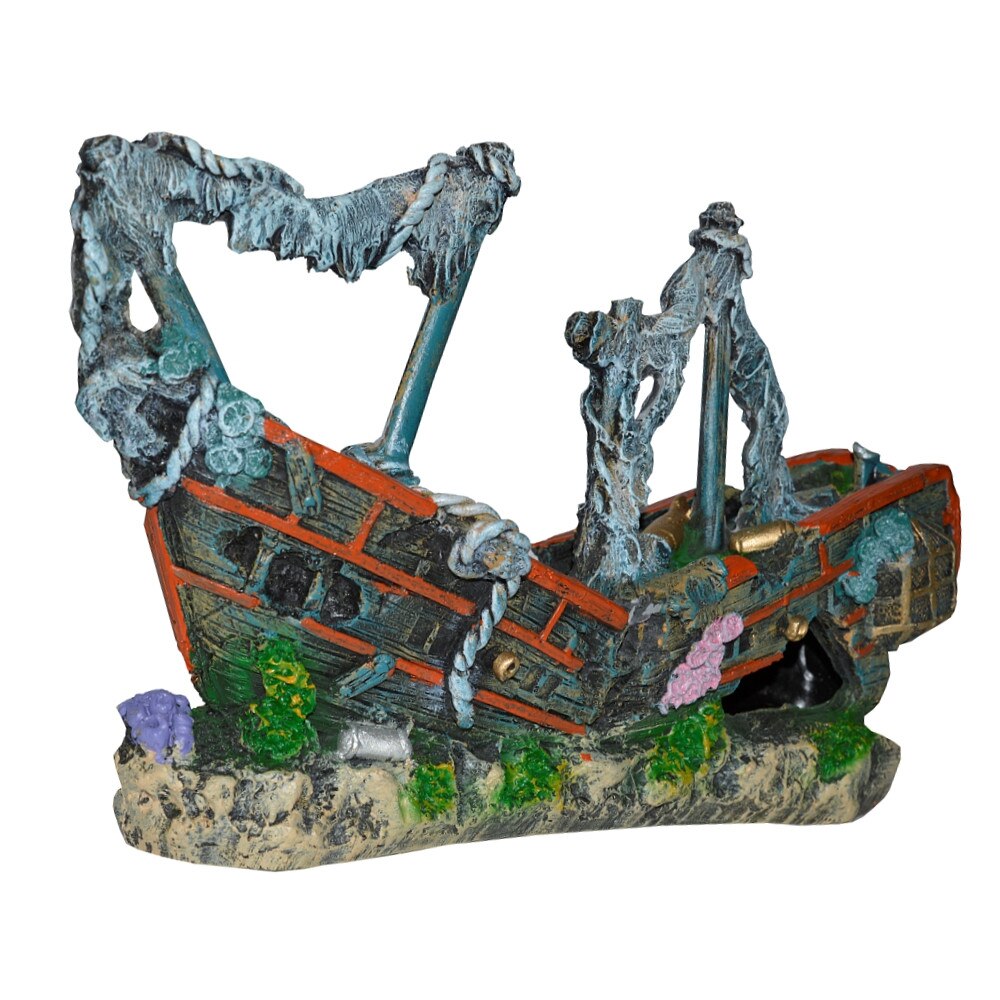 Decor acvariu epava veche cu panze 31 cm