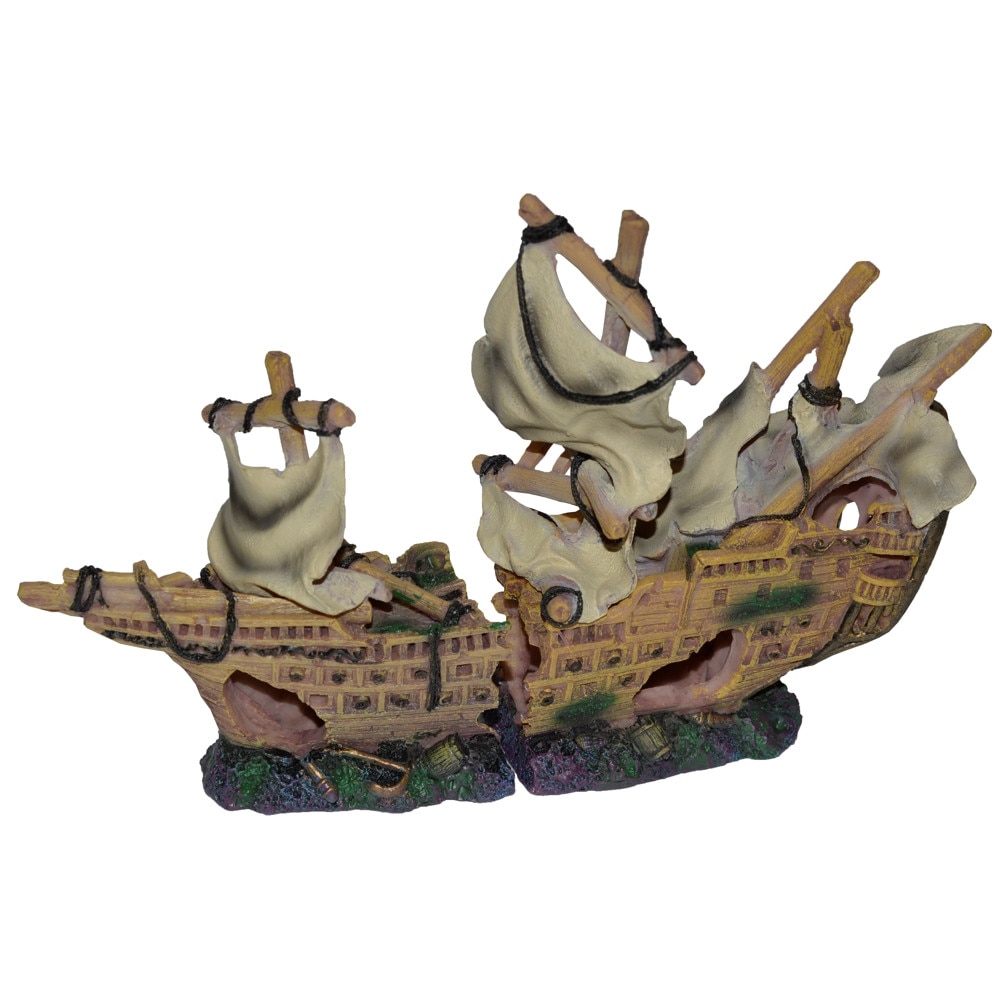 Decor acvariu epava galion cu panze rupt 24 cm