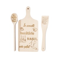 set de bucatarie personalizat 3 piese - tocator lingura si spatula de lemn - quotnasul este sefulquot lemn natur imagen 4_0_
0