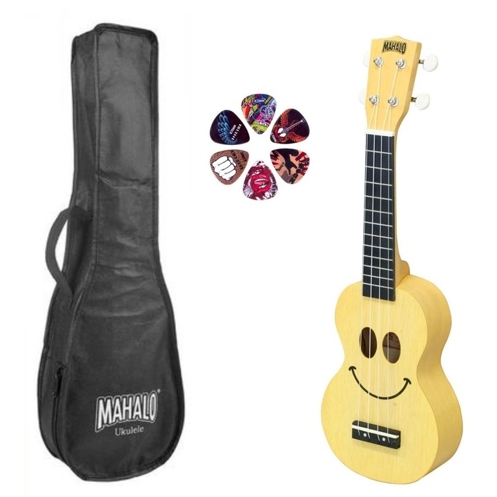 Mahalo SMILE TBS Basic1, 52 cm-es ukulele készlet pengetőkkel, Jobbkezes,Karamell színű