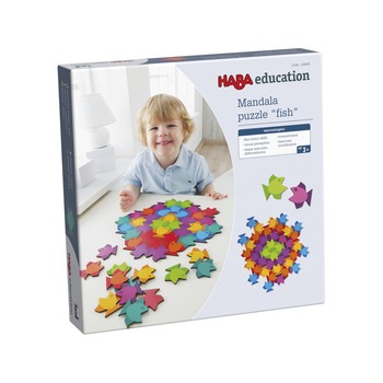Puzzle Mandala din lemn Pestele, Haba Education, 48 piese, +3 ani Puzzle Mandala din lemn Pestele, Haba Education, 48 piese, +3 ani