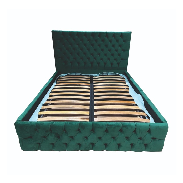 Pat dublu cu somiera, Beds Place, Cyntia, Premium, Smarald, 140x200 cm