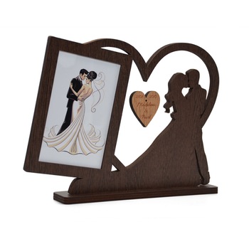 Rama foto aniversare casatorie, personalizata, din lemn maro, de birou, 28x21 cm Rama foto aniversare casatorie, personalizata, din lemn maro, de birou, 28x21 cm