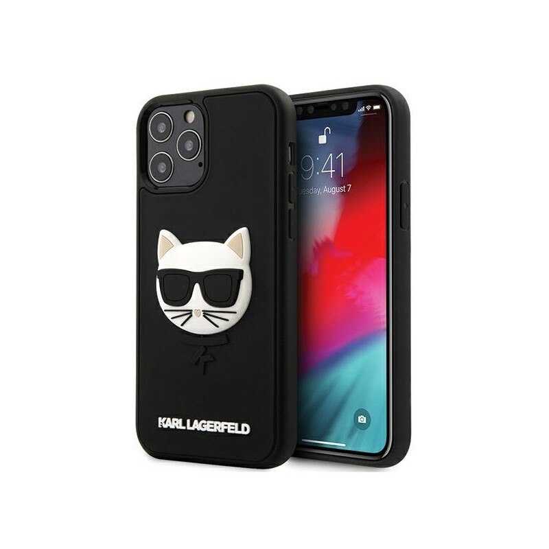 Husa Premium Karl Lagerfeld iPhone 12 / iPhone 12 Pro , Colectia 3d Rubber Choupette, Negru - Klhcp12mch3dbk