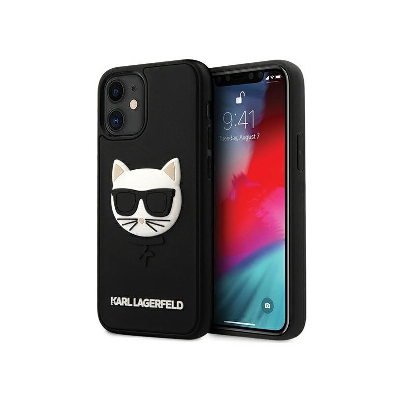 Husa Premium Karl Lagerfeld iPhone 12 Mini , Colectia 3d Rubber Choupette, Negru - Klhcp12sch3dbk