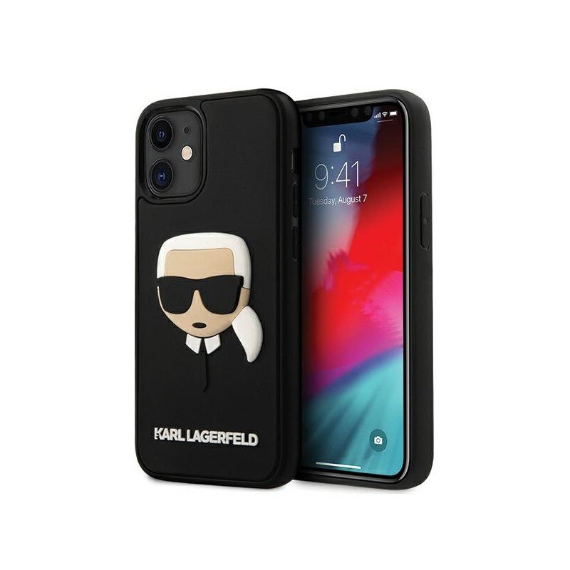 Husa Premium Karl Lagerfeld iPhone 12 Mini , Colectia 3d Rubber Karl Head, Negru - Klhcp12skh3dbk