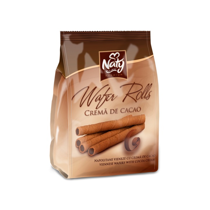 Napolitane vieneze cu crema de cacao Naty Premium Wafer Rolls 200 g