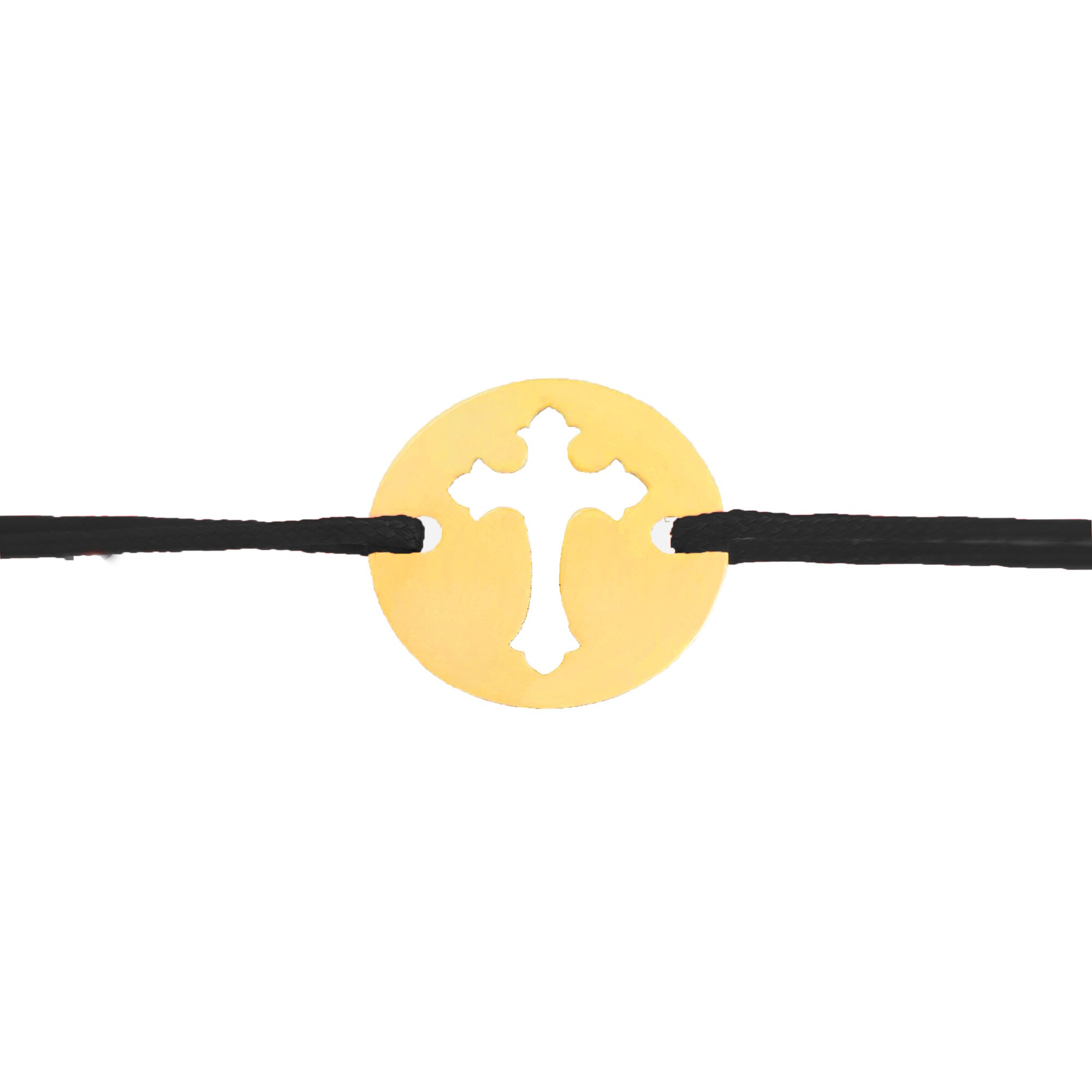 Bratara snur reglabil, Grata, banut cruce perforata, Aur 14k,negru