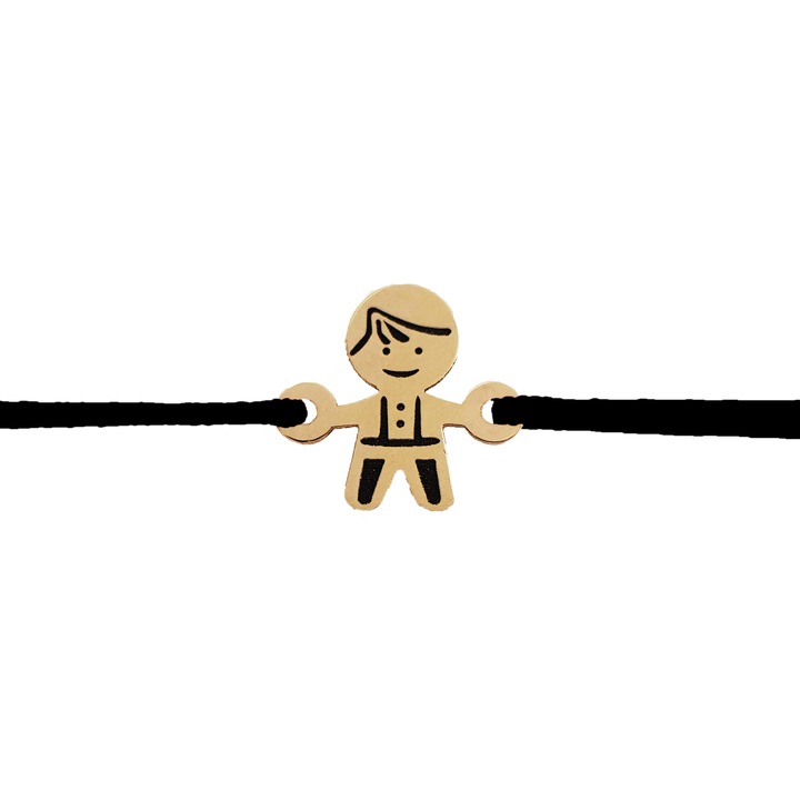 Bratara din aur masiv 14K, snur reglabil, Baietel – bijuterie GRATA handmade Romania, Negru