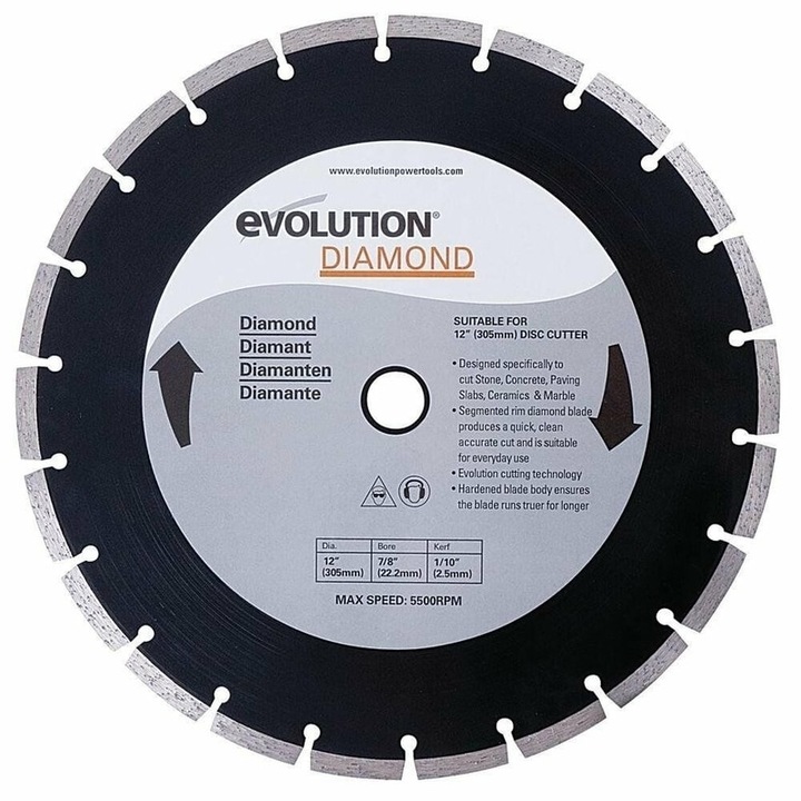 Disc pentru fierastrau circular, taiere marmura, piatra Evolution RAGEBLADE305DIAMOND-8105, Ø305x22.2 mm