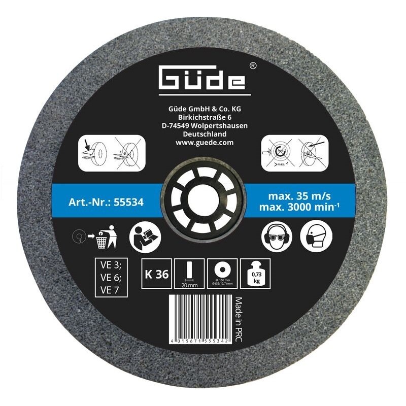 Disc abraziv pentru polizor de banc Guede GUDE55534, Ø150x20x32 mm, granulatie K36