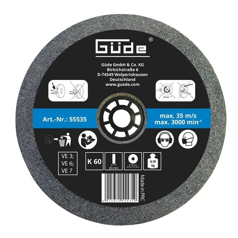 Disc abraziv pentru polizor de banc Guede GUDE55535, Ø150x20x32 mm, granulatie K60